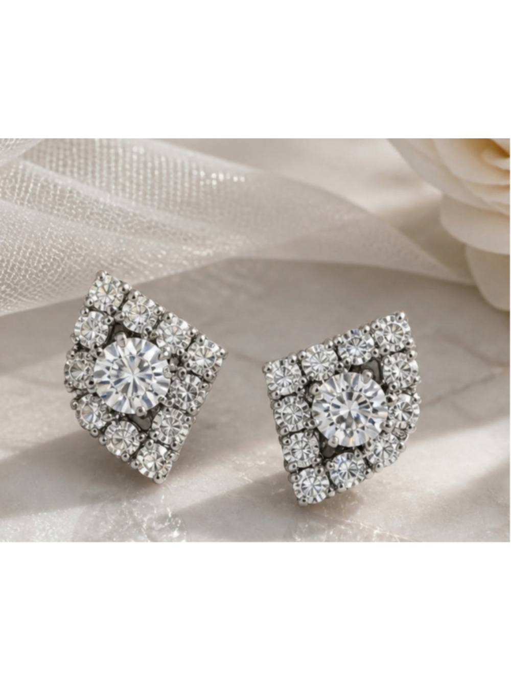 Gilded Regency Silver Rhinestone Fan Stud Earrings Bridal Special Occasion Glam